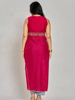 Pink color zari and sequin work kurti 3