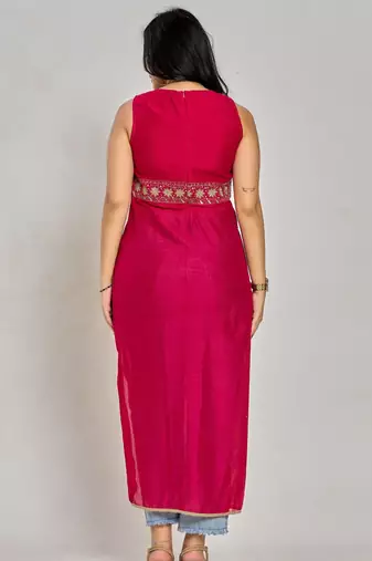 Pink color zari and sequin work kurti