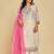 White color resham embroidery with mirror work kurta with pant and duptta
