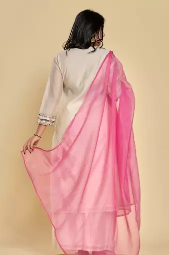 White color resham embroidery with mirror work kurta with pant and duptta