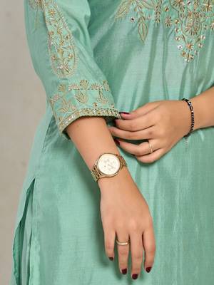 Mint green color zari embroidery kurta with pant and duptta 5