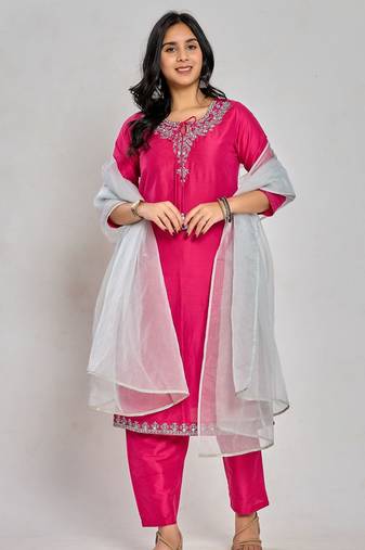 Pink color mirror work with zari and sequin work kurta with pant and duptta