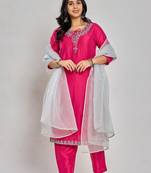 Pink color mirror work with zari and sequin work kurta with pant and duptta