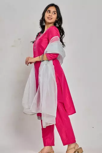 Pink color mirror work with zari and sequin work kurta with pant and duptta