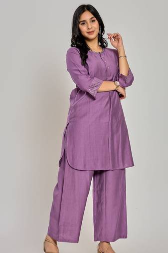 Purple color zari embroidery co-ord set