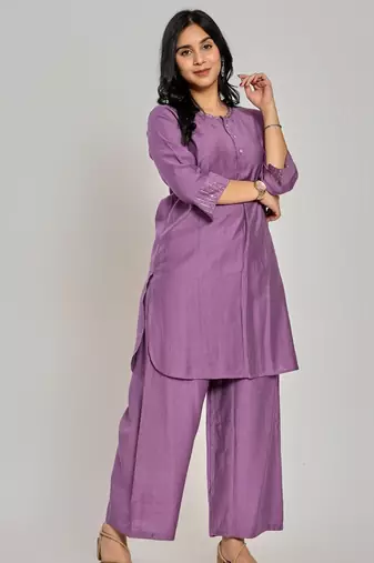 Purple color zari embroidery co-ord set