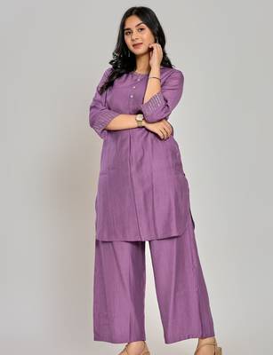 Purple color zari embroidery co-ord set 2