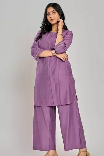 Purple color zari embroidery co-ord set
