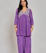 Purple color mirror work with thread embroidery palazzo set