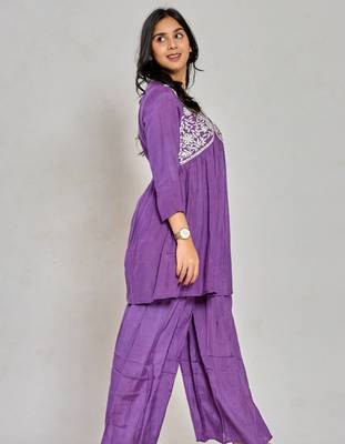 Purple color mirror work with thread embroidery palazzo set 2