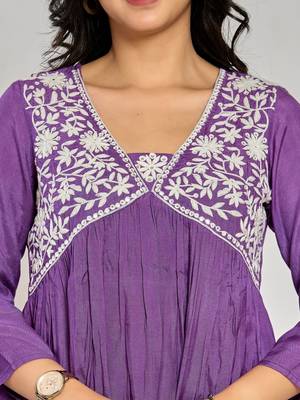Purple color mirror work with thread embroidery palazzo set 3