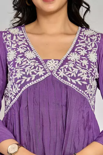 Purple color mirror work with thread embroidery palazzo set