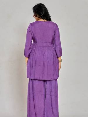 Purple color mirror work with thread embroidery palazzo set 4