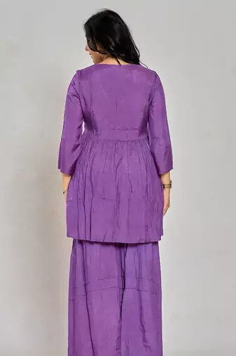 Purple color mirror work with thread embroidery palazzo set