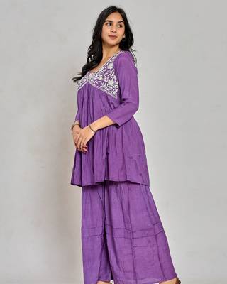 Purple color mirror work with thread embroidery palazzo set 5