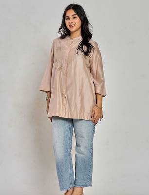 Champagne beige color resham work with zari tunic 1