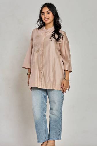 Champagne beige color resham work with zari tunic