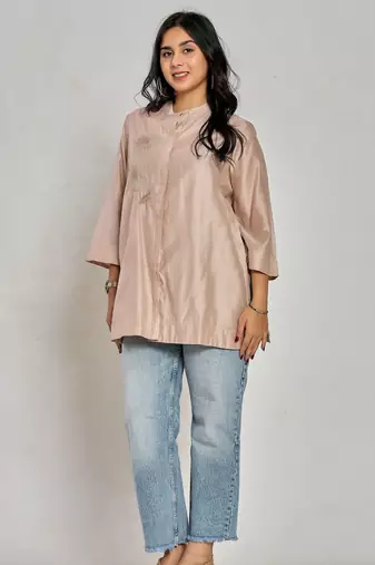 Champagne beige color resham work with zari tunic