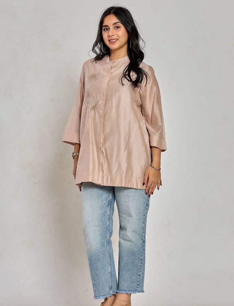 Champagne beige color resham work with zari tunic