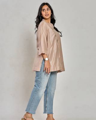Champagne beige color resham work with zari tunic 2