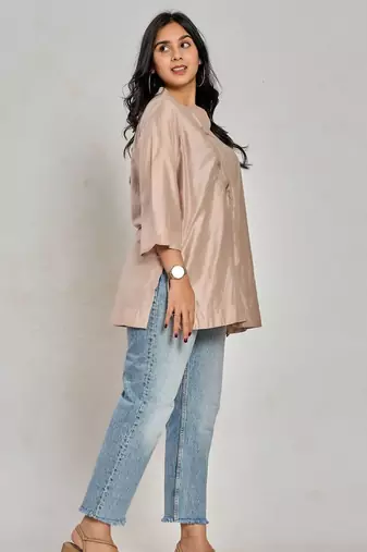 Champagne beige color resham work with zari tunic