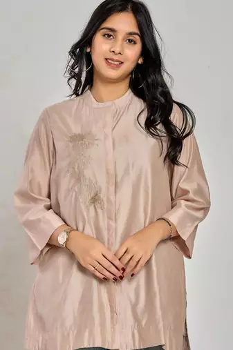 Champagne beige color resham work with zari tunic