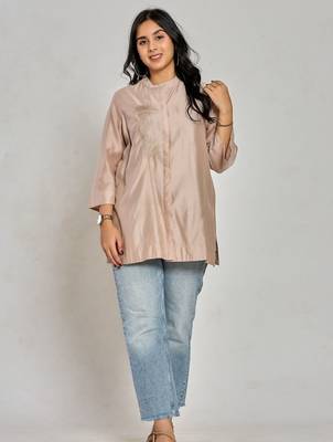 Champagne beige color resham work with zari tunic 5