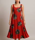 Rust color floral print (black & grey flowers with yellow accents) dress