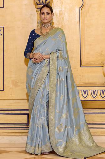 light blue faux crepe art silk with beautiful zari weaving work classic saree
