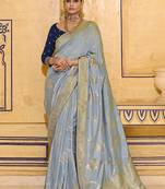 light blue faux crepe art silk with beautiful zari weaving work classic saree