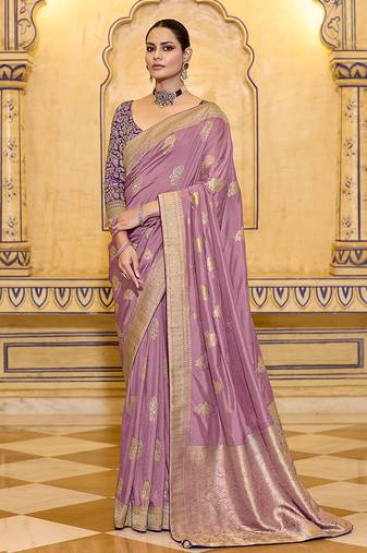 onion pink faux crepe art silk with beautiful zari weaving work classic saree