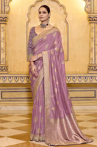 onion pink faux crepe art silk with beautiful zari weaving work classic saree