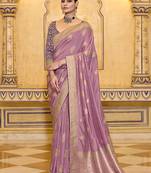 onion pink faux crepe art silk with beautiful zari weaving work classic saree