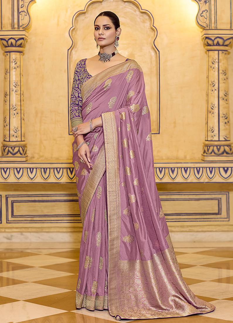 onion pink faux crepe art silk with beautiful zari weaving work classic saree