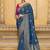 teal blue faux crepe art silk with beautiful zari weaving work classic saree