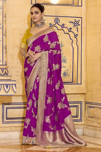 magenta faux crepe art silk with beautiful zari weaving work classic saree