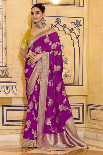 magenta faux crepe art silk with beautiful zari weaving work classic saree