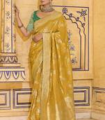 mustard faux crepe art silk with beautiful zari weaving work classic saree