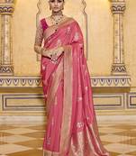 dark peach faux crepe art silk with beautiful zari weaving work classic saree