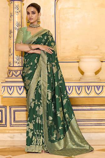 dark green faux crepe art silk with beautiful zari weaving work classic saree