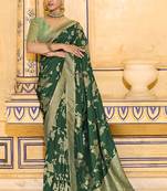 dark green faux crepe art silk with beautiful zari weaving work classic saree
