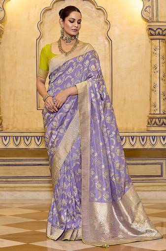lavender faux crepe art silk with beautiful zari weaving work classic saree