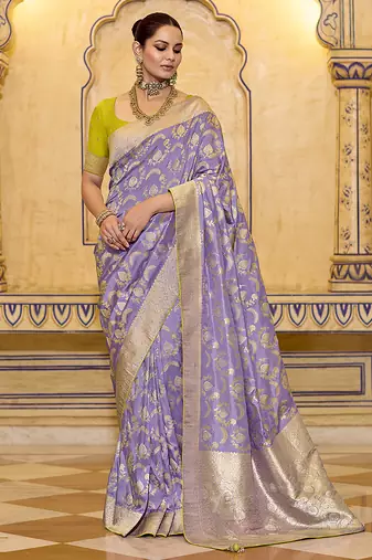 lavender faux crepe art silk with beautiful zari weaving work classic saree