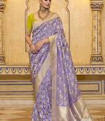 lavender faux crepe art silk with beautiful zari weaving work classic saree