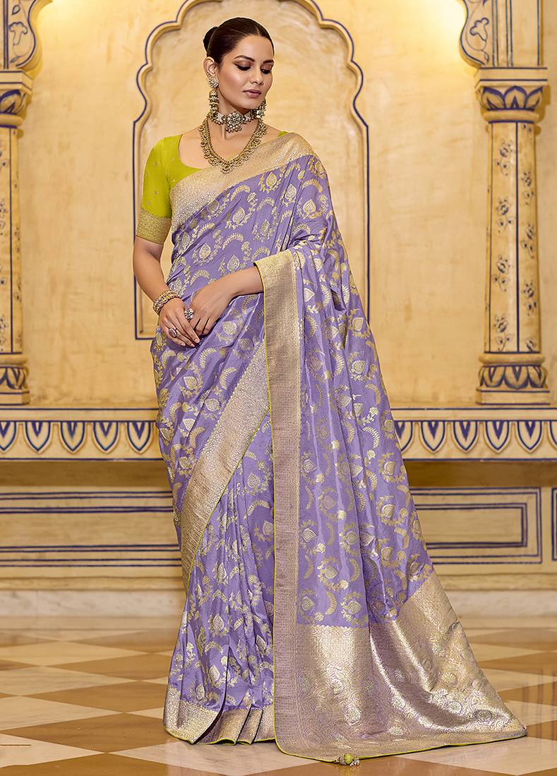 lavender faux crepe art silk with beautiful zari weaving work classic saree