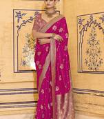 rani pink faux crepe art silk with beautiful zari weaving work classic saree
