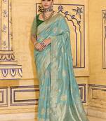 sea green faux crepe art silk with beautiful zari weaving work classic saree