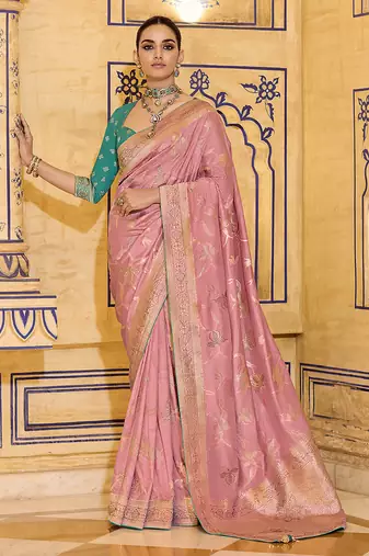 baby pink faux crepe art silk with beautiful zari weaving work classic saree
