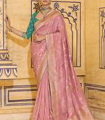 baby pink faux crepe art silk with beautiful zari weaving work classic saree