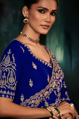 Royal blue faux crepe embroidered saree